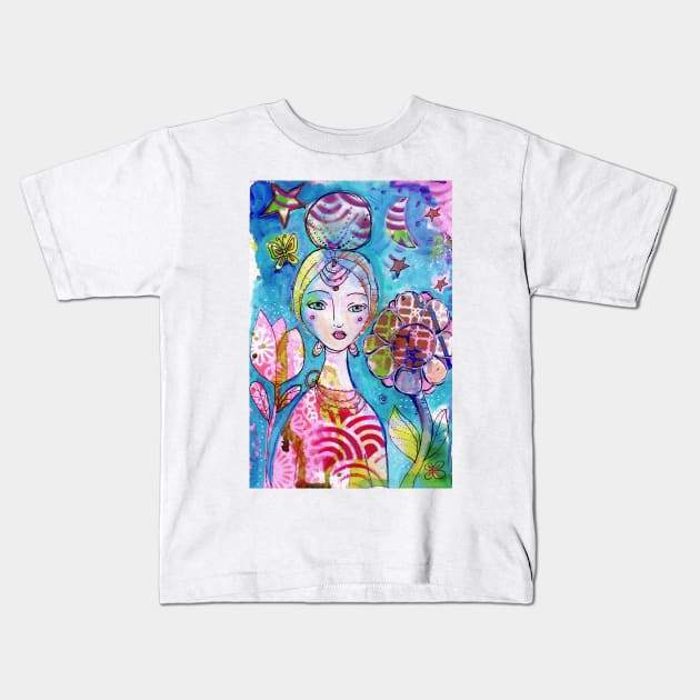 Moon Garden Girl Kids T-Shirt by gaea